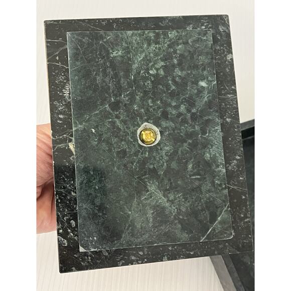 Vintage Green Marble Stone Footed Jewelry Trinket Vanity Box Lidded Brass - Picture 5 of 10